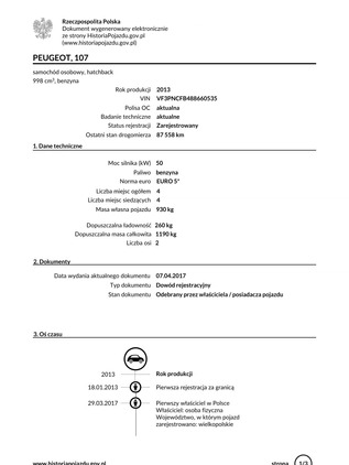 Peugeot 107 cena 15500 przebieg: 80000, rok produkcji 2013 z Siedliszcze małe 277